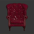 Elegant Red Leather Armchair With Tufted Backrest Classic Design And Wooden Legs