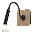 Contemporary Oak Finish Wall Lamp With Black Metal Curved Arm And Cylindrical Shade