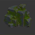 Unique Wooden Stone Cubic Structure With Green Mossy Surface And Reflective Base 3d model