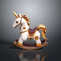 Classic White Rocking Horse With Gold Accents Brown Saddle And Wooden Base For Children's Play