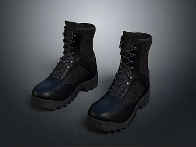 Durable Black Lace Up Boots With Thick Sole For Outdoor Everyday Use 3d model