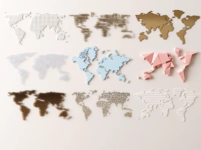 World Map Wall Decor With Various Geometric Designs And Styles 3d model