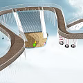 Playground Equipment With Winding Wooden Paths Suspended Ropes Sandpit And Colorful Elements