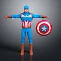 Captain America Superhero Figure In Blue Costume With Red Stripes And Star Shield Standing