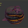 Green and Yellow Coiled Snake Character with Red Eyes 3d model