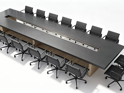 Long Modern Conference Table With Black Office Chairs In Professional Meeting Room 3d model