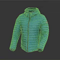 Blue Hooded Puffer Jacket With Lightweight Design Front Zipper And Logo