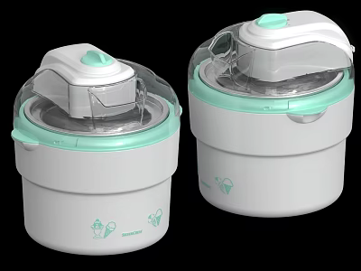 Commercial Ice Cream Making Equipment With White Light Green Design And Transparent Lid 3d model