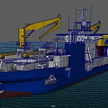 Work Vessel With Blue White Hull Yellow Cranes and Deck Equipment 3d model