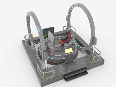 Futuristic Simulator Platform With Circular Rings Glowing Blue Lines And Red Seat 3d model