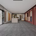 Spacious Exhibition Hall Showroom With Display Racks Wall Charts Chairs And Gray Tile Floor