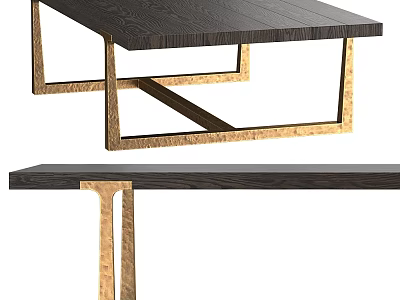 Modern Dark Wooden Dining Table With Golden Metal Cross Frame Legs 3d model