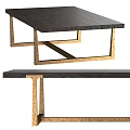 Modern Dark Wooden Dining Table With Golden Metal Cross Frame Legs