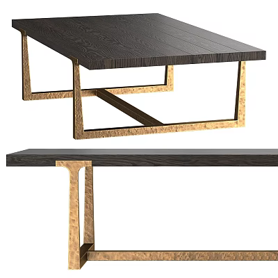 Modern Dark Wooden Dining Table With Golden Metal Cross Frame Legs 3d model