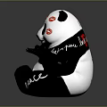 Black And White Panda Plush Toy With Red Lip Prints And Text Design
