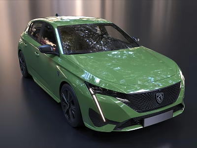 Sleek Green Hatchback Car With Streamlined Body Distinctive Grille LED Headlights And Black Wheels 3d model