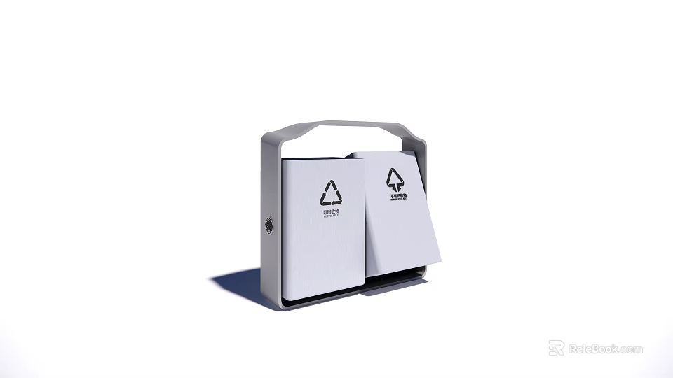 Public Recycling Trash Bin Facility With Dual Compartments And Recycle Symbols 3d model 