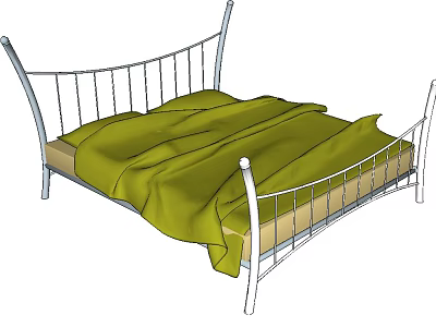 Double Bed With Curved Metal Frame And Green Bedspread Modern Design 3d model