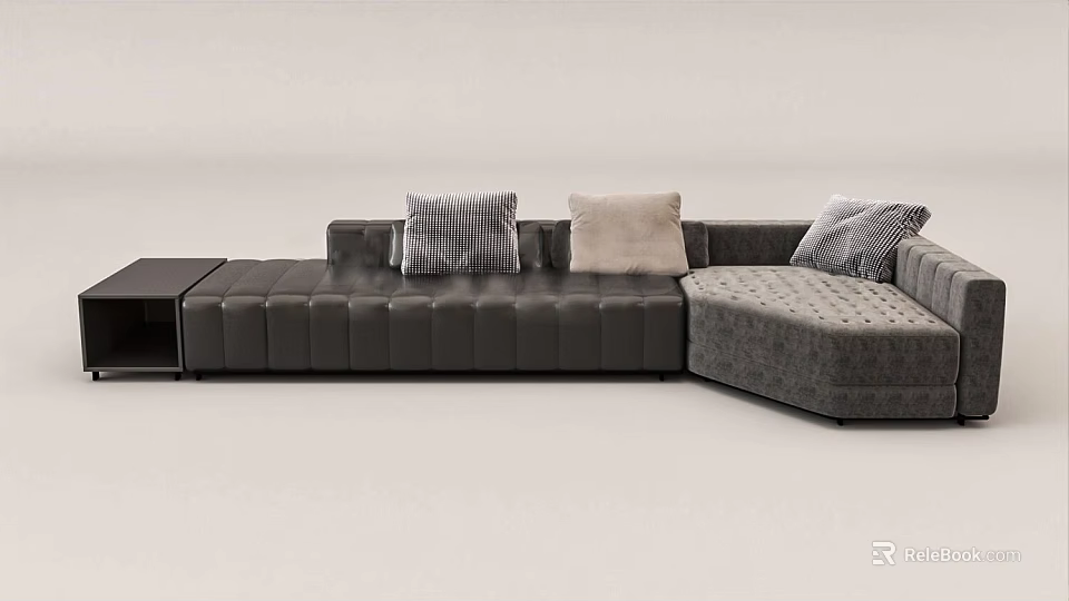 Gray Sectional Sofa With Plush Decorative Cushions And L Shaped Modular Design 3d model