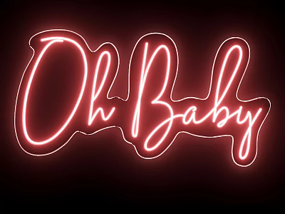 Red Neon Decorative Light with Oh Baby Text on Dark Background 3d model