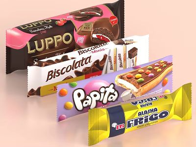 Assorted Chocolate Snack Bars With Cream Filling Nuts And Colorful Sprinkles 3d model