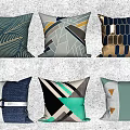 Colorful Decorative Throw Pillows With Various Modern Geometric And Leaf Patterns 3d model