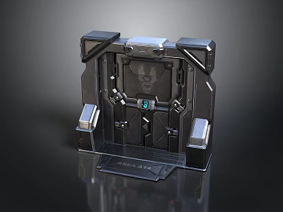 High Tech Equipment Console With Black Metal Frame Green Display Side Panels And Base Platform 3d model