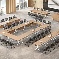 Wooden Conference Tables With Metal Legs In Modern Conference Room Large Windows Black Chairs