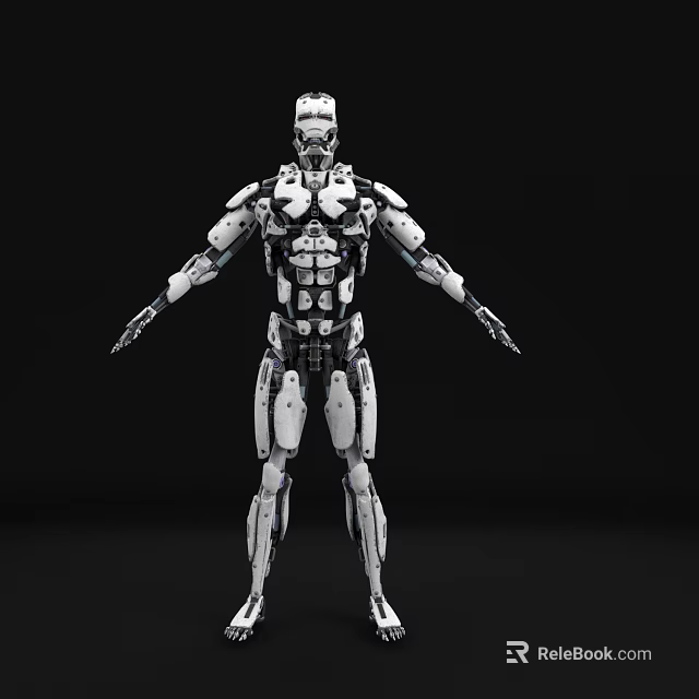 Smart Machine Humanoid Robot Featuring Detailed Mechanical Joints And White Black Body 3d model 