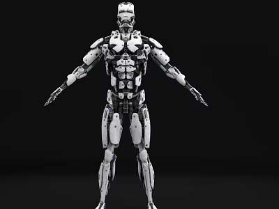 Smart Machine Humanoid Robot Featuring Detailed Mechanical Joints And White Black Body 3d model