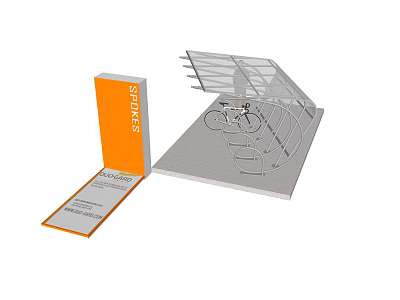 SCANDIS Product Display With Orange Packaging And White Metal Structure 3d model