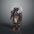 Fantasy Warrior Costume With Fur Trimmed Collar Horned Helmet Leather Armor And Boots