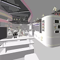 Modern Display Space With Silver Shelves Stuffed Toys And Digital Screens