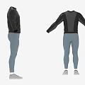 Black Zip Up Jacket With Gray Leggings And Gray Sneakers Sportswear Outfit