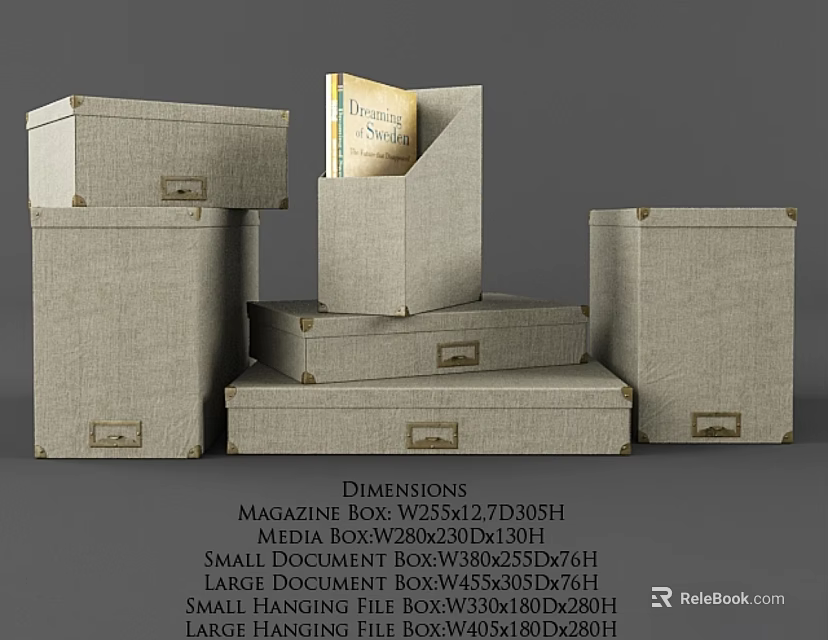 Linen Fabric Wall Decor Storage Boxes With Different Sizes And Metal Clasps 3d model 