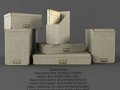 Linen Fabric Wall Decor Storage Boxes With Different Sizes And Metal Clasps 3d model
