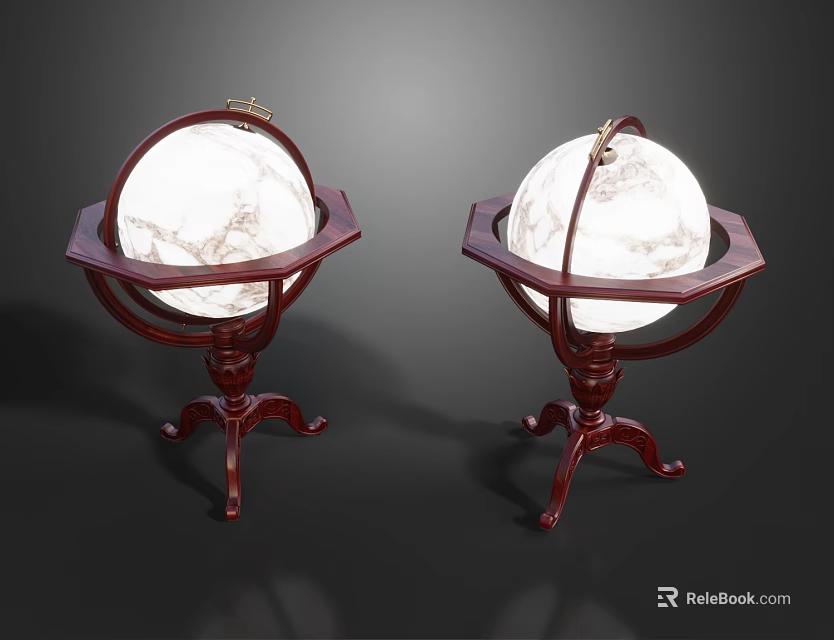 Decorative Globe Ornament Set With Two Wooden Stands White Textured Home Decor 3d model 