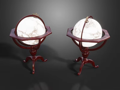 Decorative Globe Ornament Set With Two Wooden Stands White Textured Home Decor 3d model