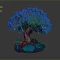 Cartoon Scene Featuring Blue Tree With Vibrant Leaves Red Trunk And Glowing Root Base 3d model