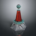 Decorative Tower Ornament With Octagonal Stone Base Red Cone And Metallic Sphere Top 3d model