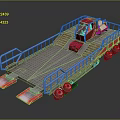 Red And Gray Pontoon Boat With Flat Deck Metal Railing And Control Cabin