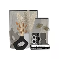 Modern Decorative Ornament Combination With Vases Dried Plants Vintage Camera And Wooden Background