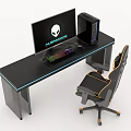 Modern Black Gaming Desk and Chair Set With Monitor Keyboard and PC Tower