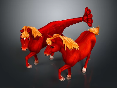 Red Horses With Blonde Mane And Lobster Tail Design In 3D Render 3d model