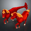 Red Horses With Blonde Mane And Lobster Tail Design In 3D Render