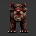 Fierce Prehistoric Beast Character With Saber Teeth Red Nose And Brown Fur In Aggressive Stance