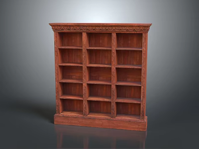Traditional Wooden Bookshelf With Intricate Carved Details And Multiple Storage Shelves 3d model