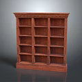 Traditional Wooden Bookshelf With Intricate Carved Details And Multiple Storage Shelves