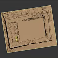 Cute Brown Cartoon Castle Model With Battlements Small Door On Dark Background