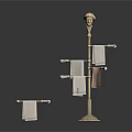 Gold Floor Standing Towel Rack With Multiple Bars Hanging Towels And Small Holder